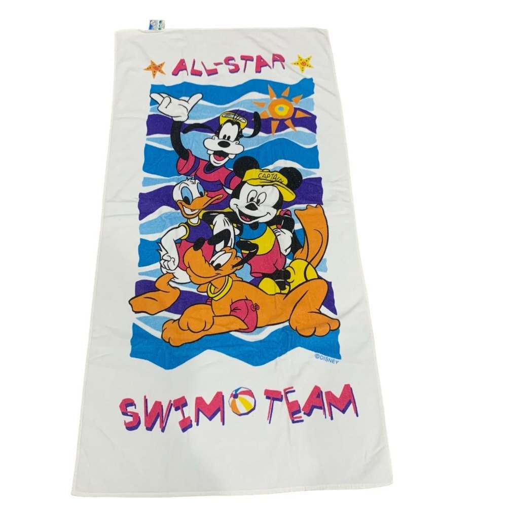 Vintage Disney Franco Brazil Mickey Pluto Goofy Donald Beach Towel 27x54